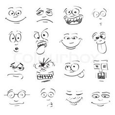 Set Of Cartoon Emotion On Faces Stock Photo More
