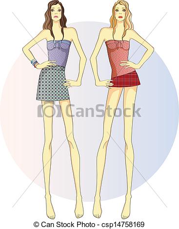 Two Slender Twin Sisters In Short Skirts Csp14758169   Search Clipart