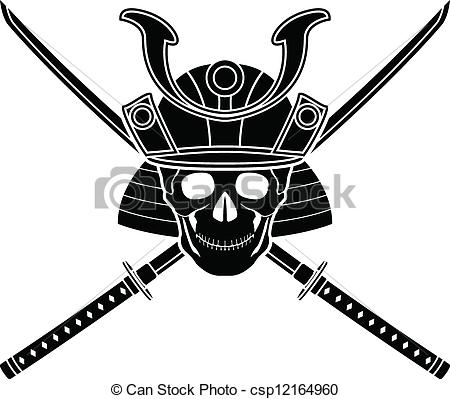 Vector   Japanese Helmet And Two Sword   Stock Illustration Royalty