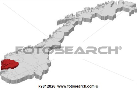 Art Of Map Of Norway Hordaland Highlighted K9812826   Search Clipart