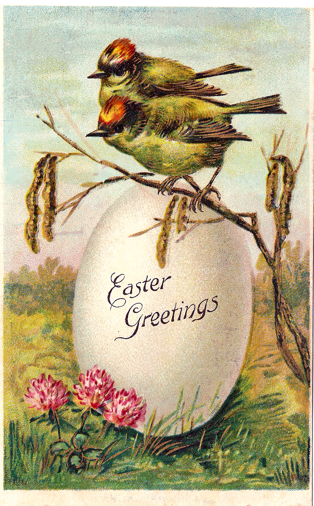 Catnipstudiocollage   Free Vintage Clip Art   Easter Birds Postcard