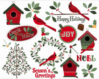 Christmas Cardinals   Christmas Clip Art   Digital Clipart   Instant