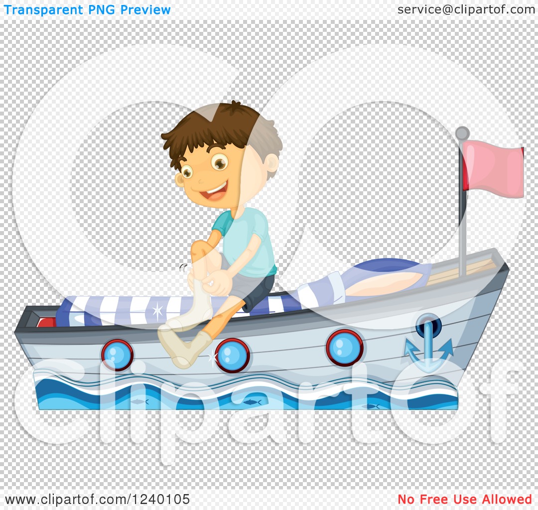 Clipart Of A Boy Putting His Socks On From A Boat Bed   Royalty Free