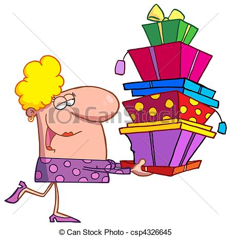 Clipart Vector Of Happy Holidays Blond Lady Shopper   A Rich Blond