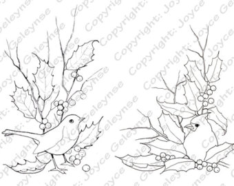 Digital Stamps Embroidery Design Christmas English Robin Cardinal