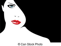 Easy Woman Face With Red Lips And Black Hair As Nice Fashion   