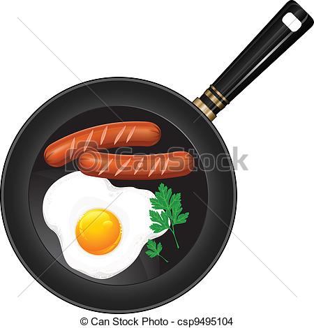 Eps Vector Of Fried Eggs And Sausage On Pan Food Ingredients Vector