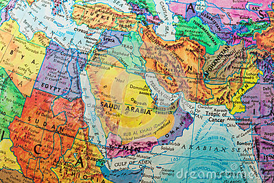 Globe Map Of Middle East Countries Close Up