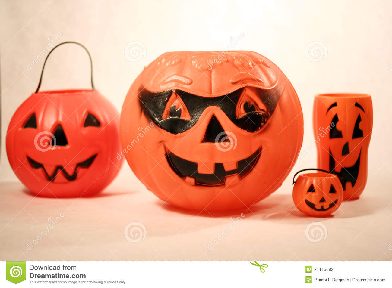 Grouping Of Plastic Pumpkins And Jack O Lanterns Form A Halloween