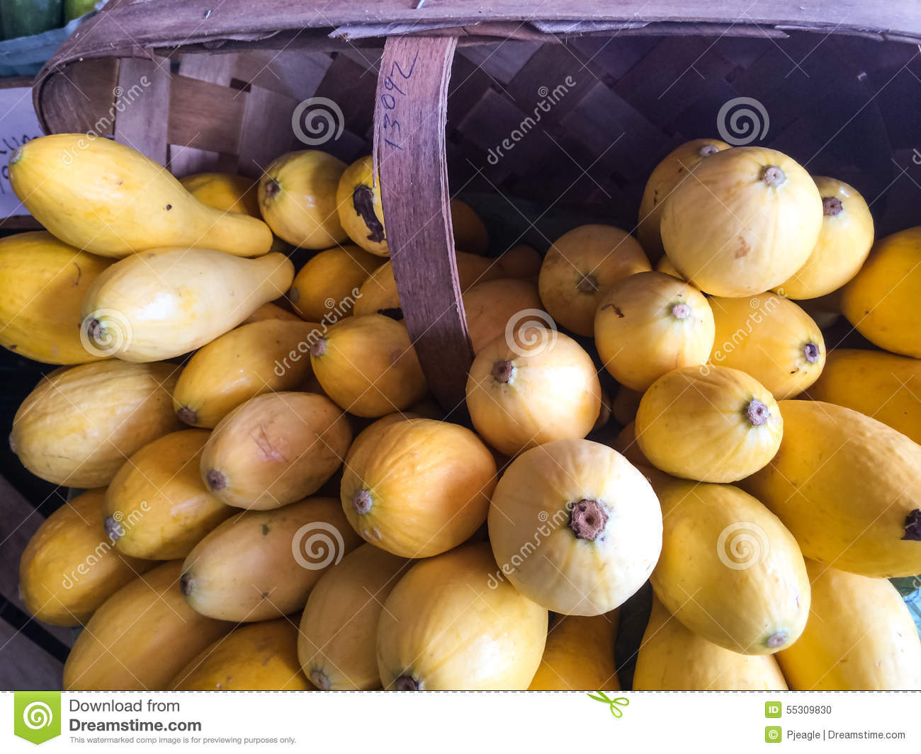 Grouping Squash In Basket At Market With Shallow Depth Of Field