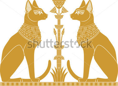 Illustration Of Egyptian Cats And Papyrus Isolated On White Background