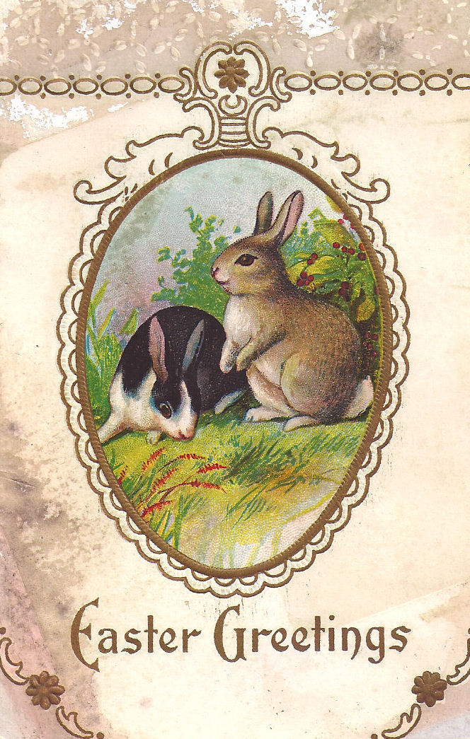 Images  Vintage Easter Clip Art  2 Easter Bunnies On Vintage Postcard