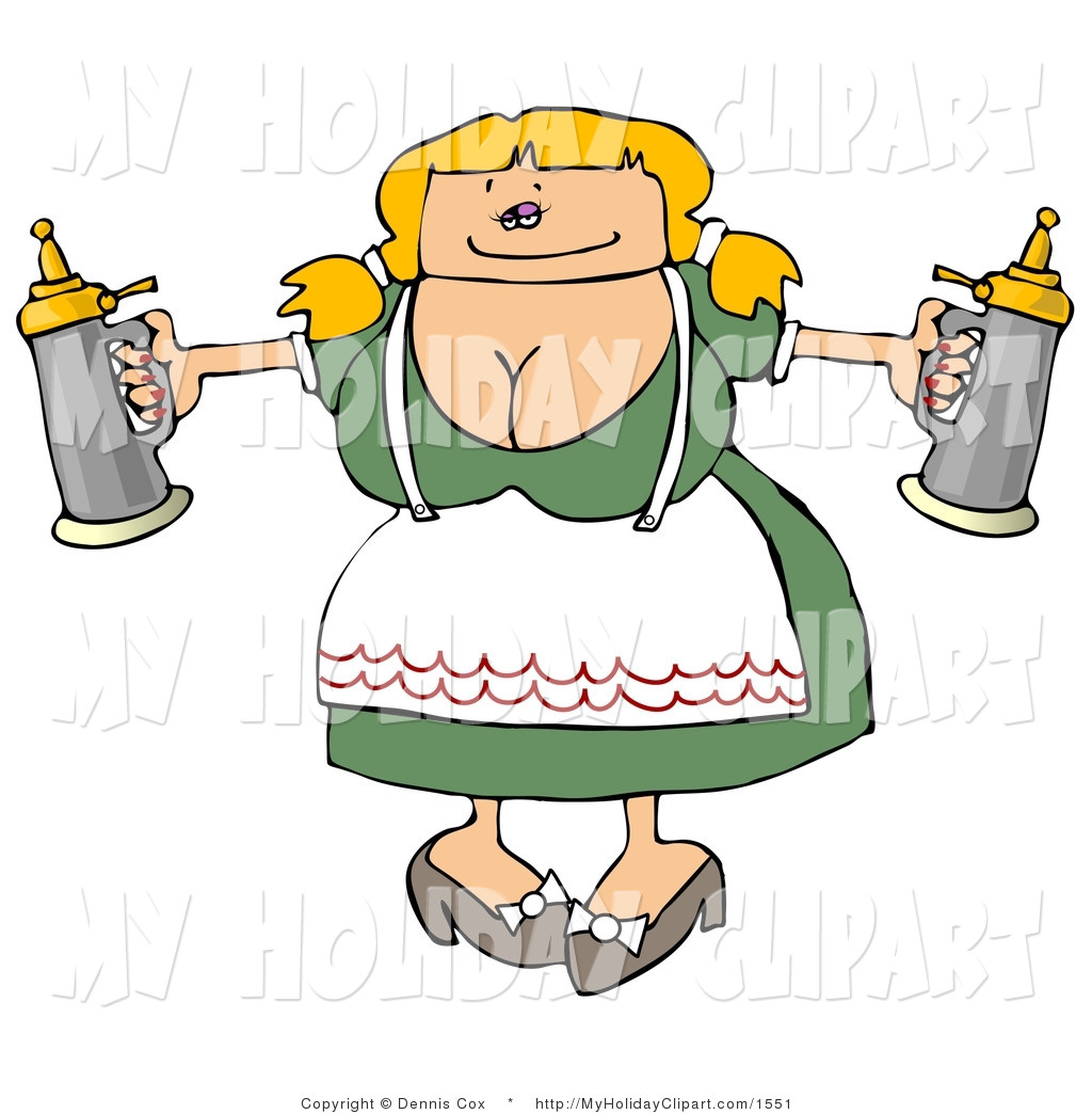 Larger Preview  Clip Art Of A Busty Oktoberfest Maiden Carrying Two