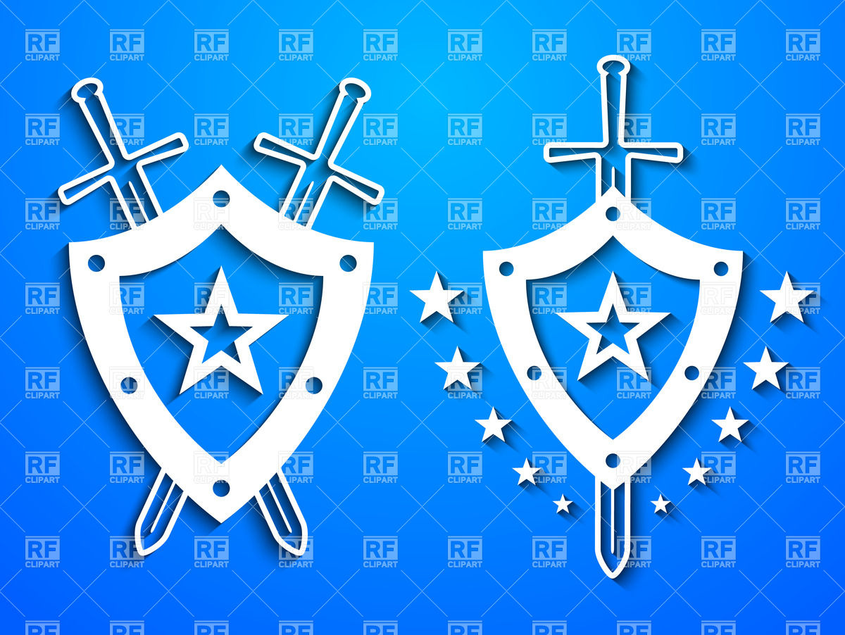 Military Style Emblems With Shields And Crossed Swords 28236