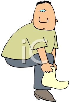 Of A Chubby Man Putting On His Sock   Royalty Free Clipart Picture
