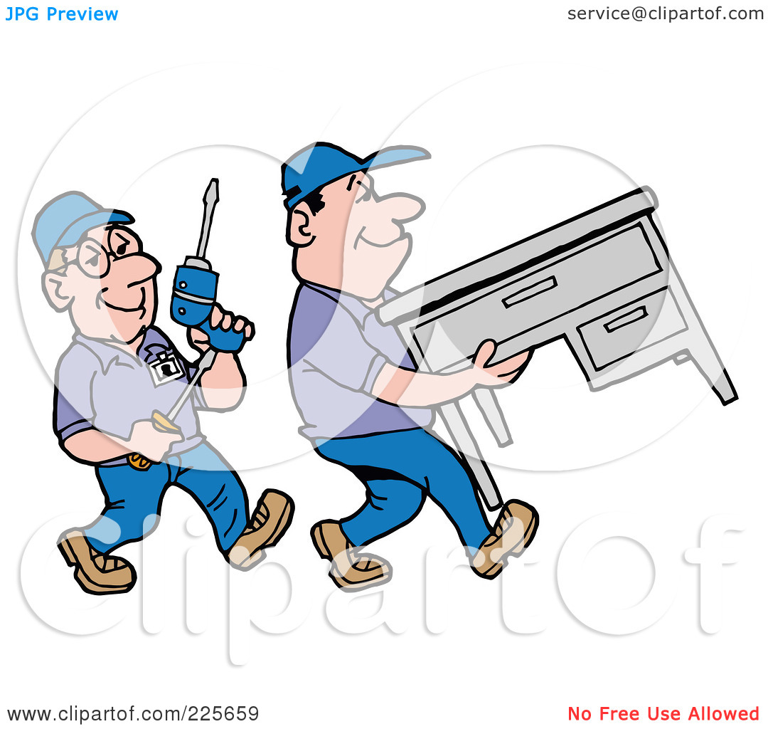 Rf  Clipart Illustration Of A Pair Of Office Furniture Movers Moving
