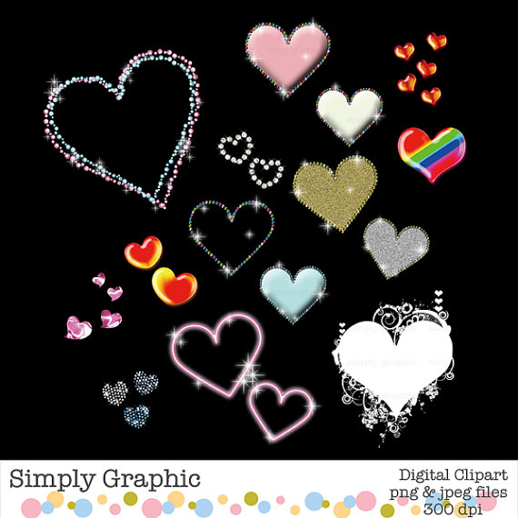 Rhinestone Clipart Digital Wedding Digital Hearts Heart Clipart    