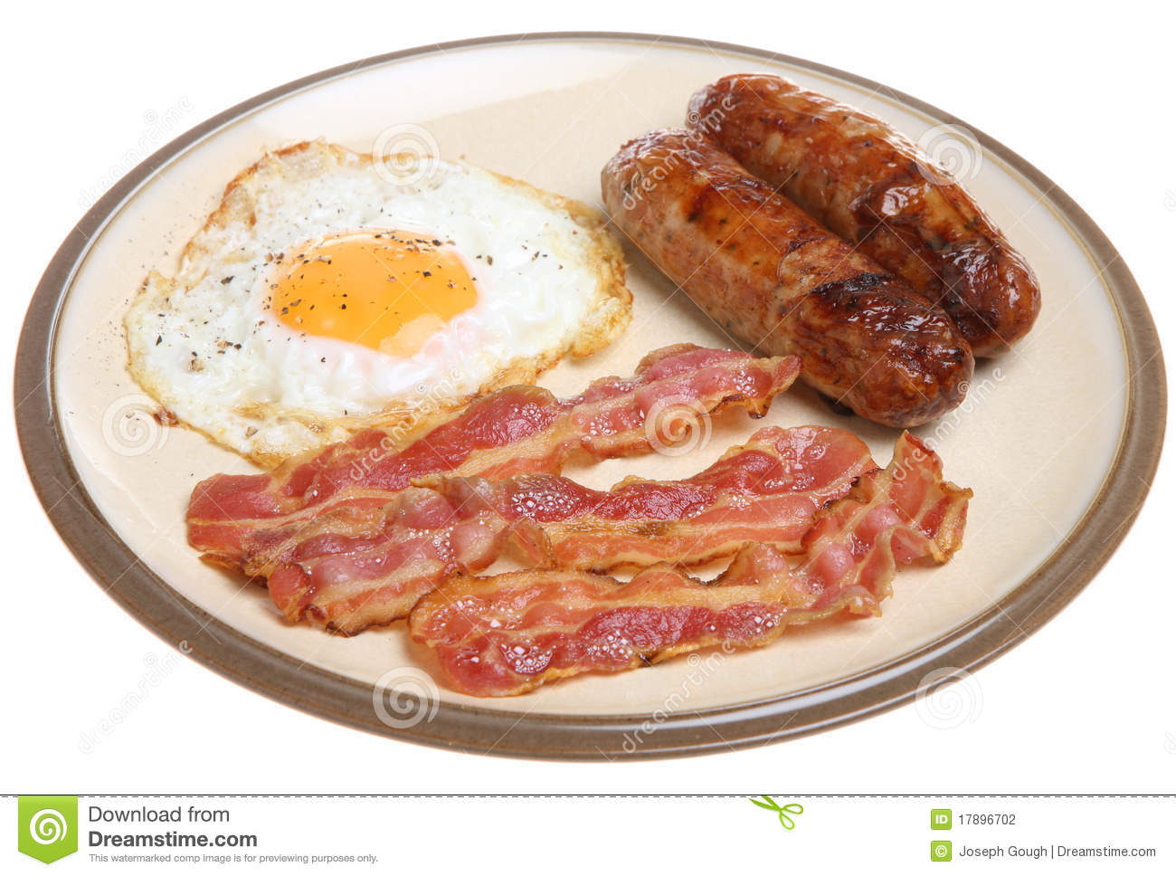 Simple Cooked Breakfast With Sausages Bacon And Fried Egg