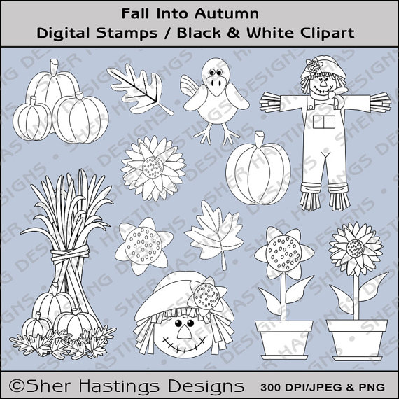 Stamp   Black And White Clipart   Digital Scrapbooking Autumn Clipart