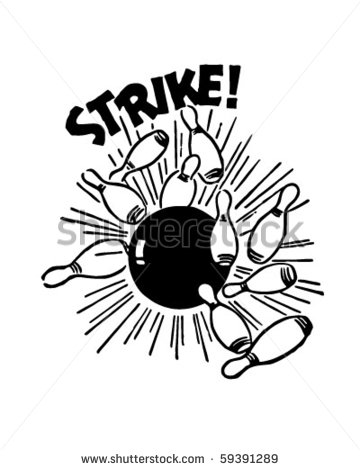 Vector Download   Strike    Bowling Ball And Pins   Retro Clip Art