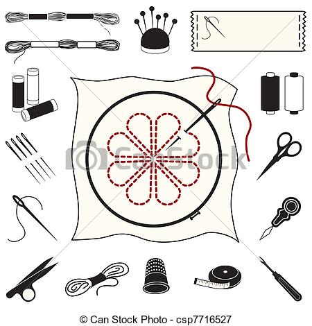 Vector   Embroidery And Needlework Icons   Stock Illustration Royalty