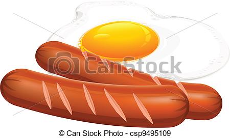 Vector   Fried Eggs And Sausage On White   Stock Illustration Royalty