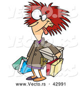 Vector Of A Frazzled Cartoon Shopper Woman Carrying Shopping Bags By