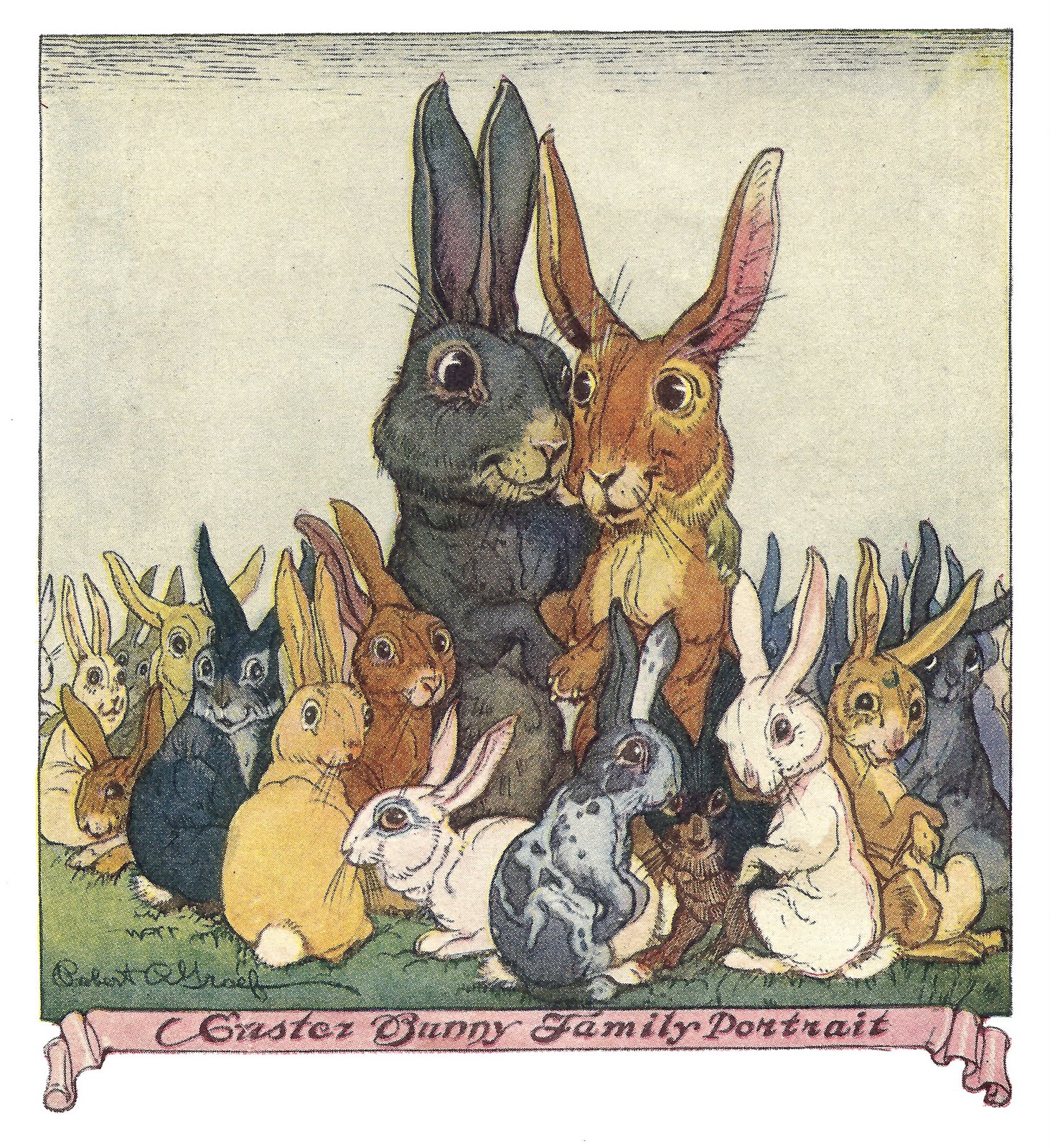 Vintage Easter Clip Art   Easter Bunny With Family   The Graphics