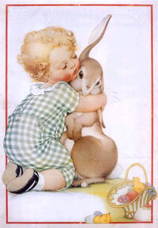 Vintage Easter Graphics   Baby Hugging The Easter Rabbit