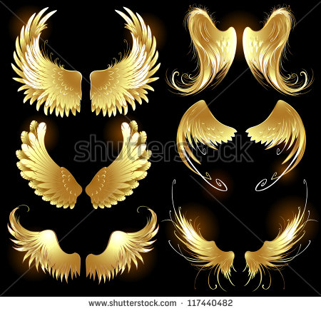 Arts Painted Gold Angel Wings On A Black Background  Stock Vector