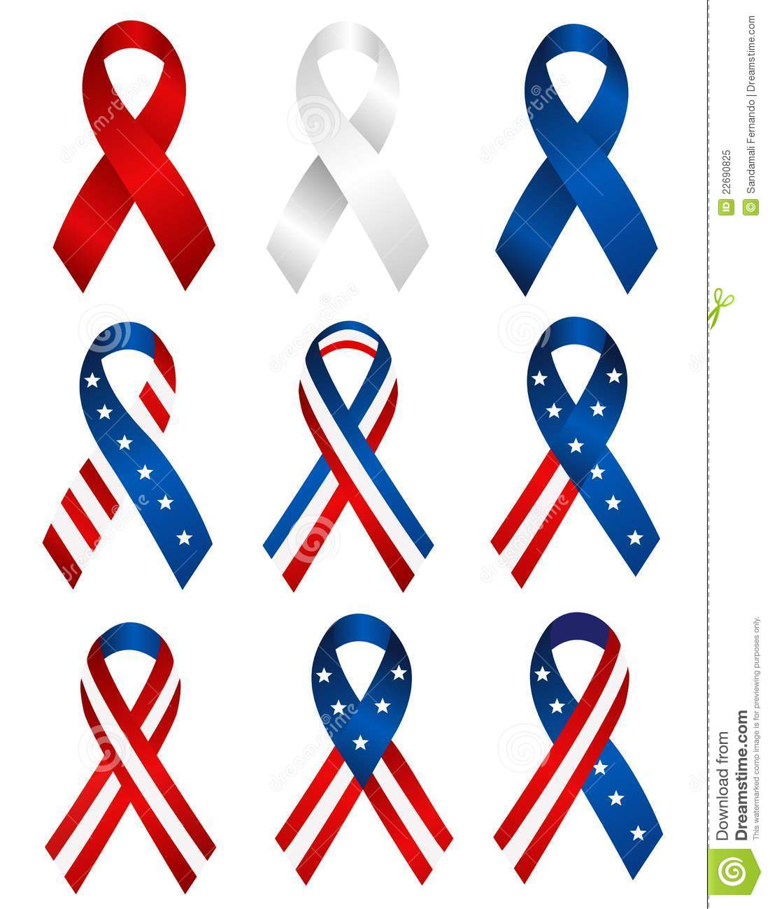 Blue And Red Patriotic Stars And Stripes Ribbons Collection Isolated    