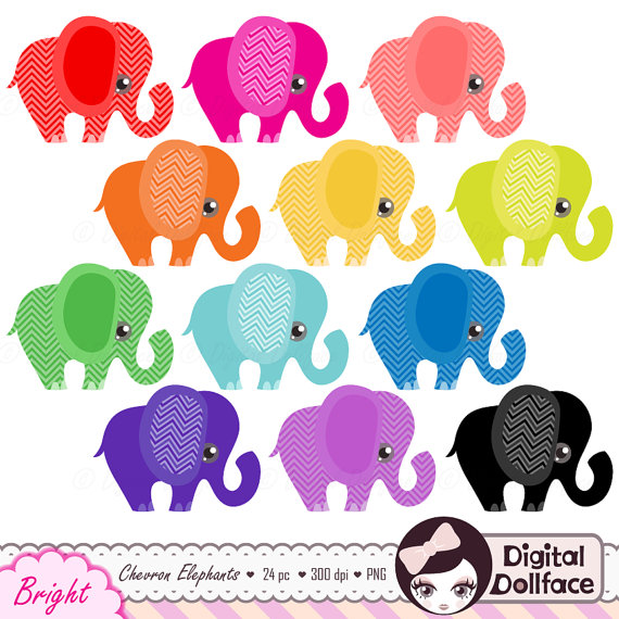 Chevron Elephant Clipart Digital Rainbow Elephant Clip Art Instant