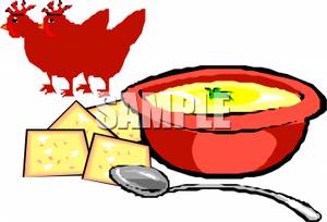 Chicken Noodle Soup With Crackers   Royalty Free Clipart Picture