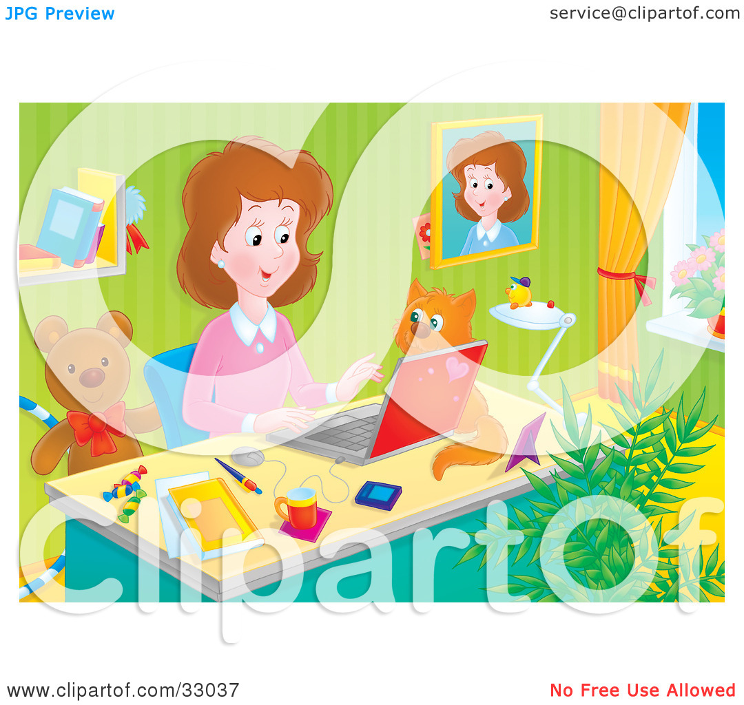 Clipart Illustration Of A Stay At Home Mom Working At Her Desk On A