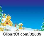 Clipart Illustration Of A Well And Snowman In The Front Yard Of A Home