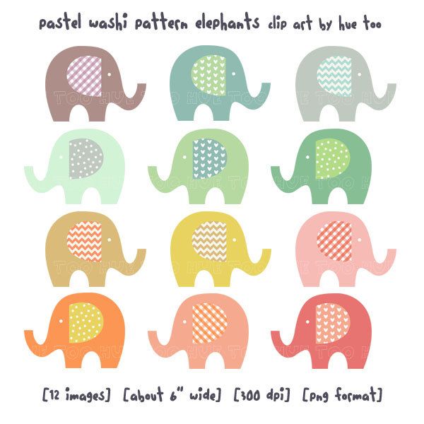 Elephant Clip Art Baby Elephant Clipart Pastel Washi Tape Pattern P