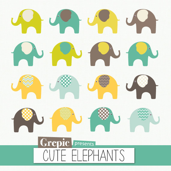 Elephant Clip Art  Digital Clipart Cute Elephants Pack With Grey