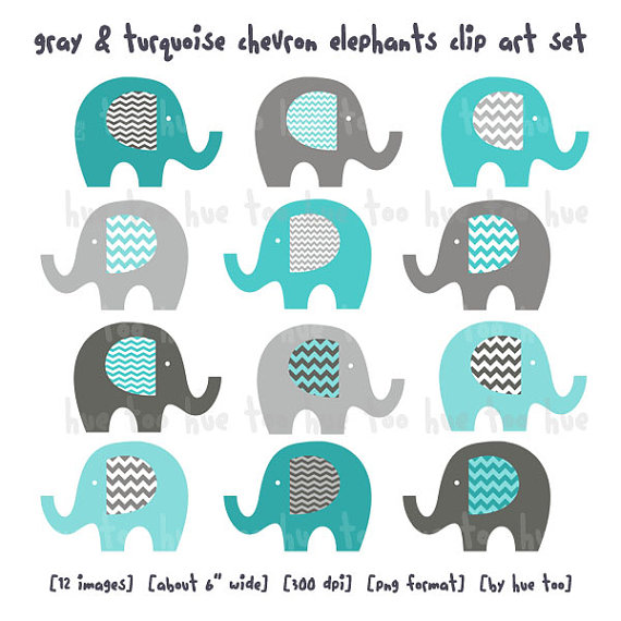 Elephants Clip Art Boys Chevron Elephant Clipart Gray Blue Aqua