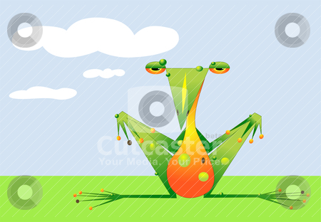 Frog Relaxes In An Empty Field On A Sunny Day   Horizontal File  Stock