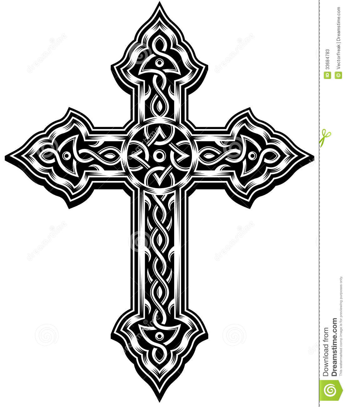 Fully Editable Vector Illustration Of Ornate Cross In Black On