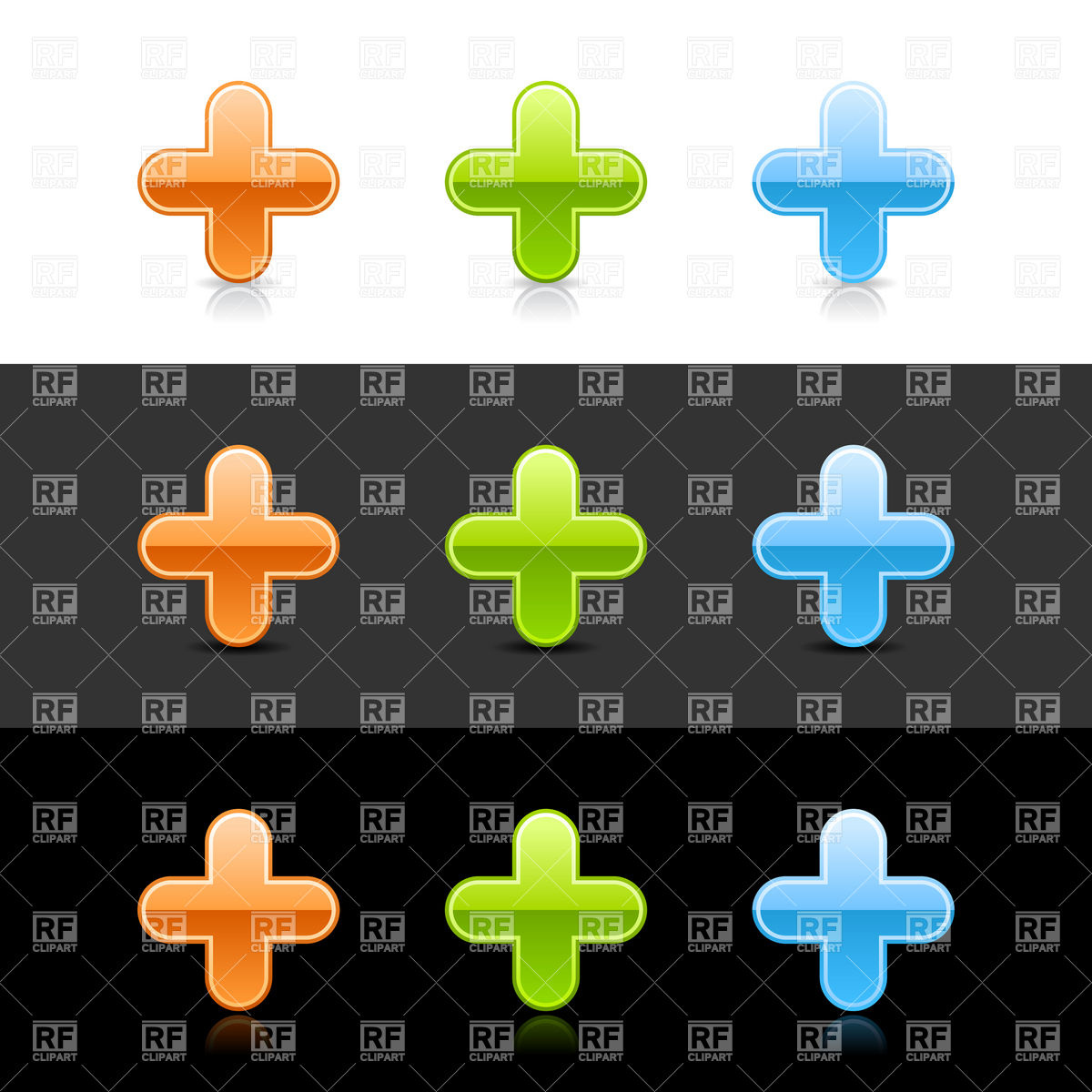 Glossy Plus Sign In Orange Green And Blue Signs Symbols Maps    