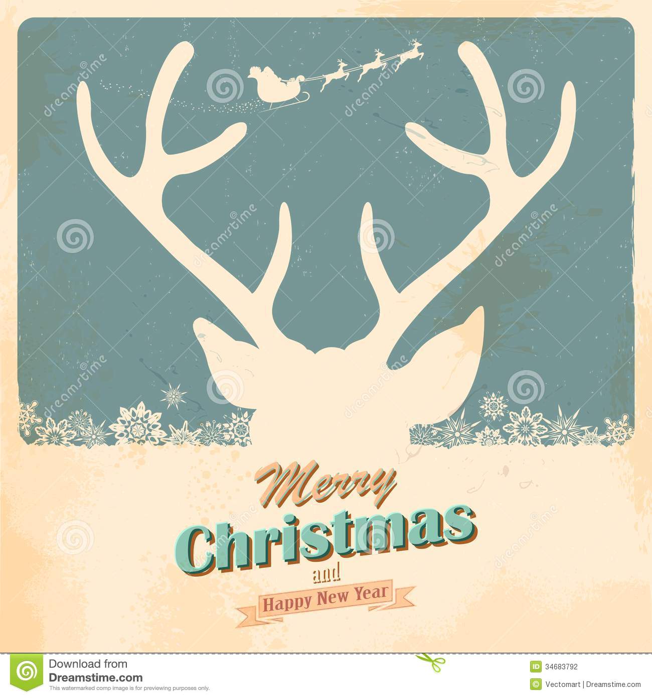 Illustration Of Christmas Reindeer In Retro Holiday Background