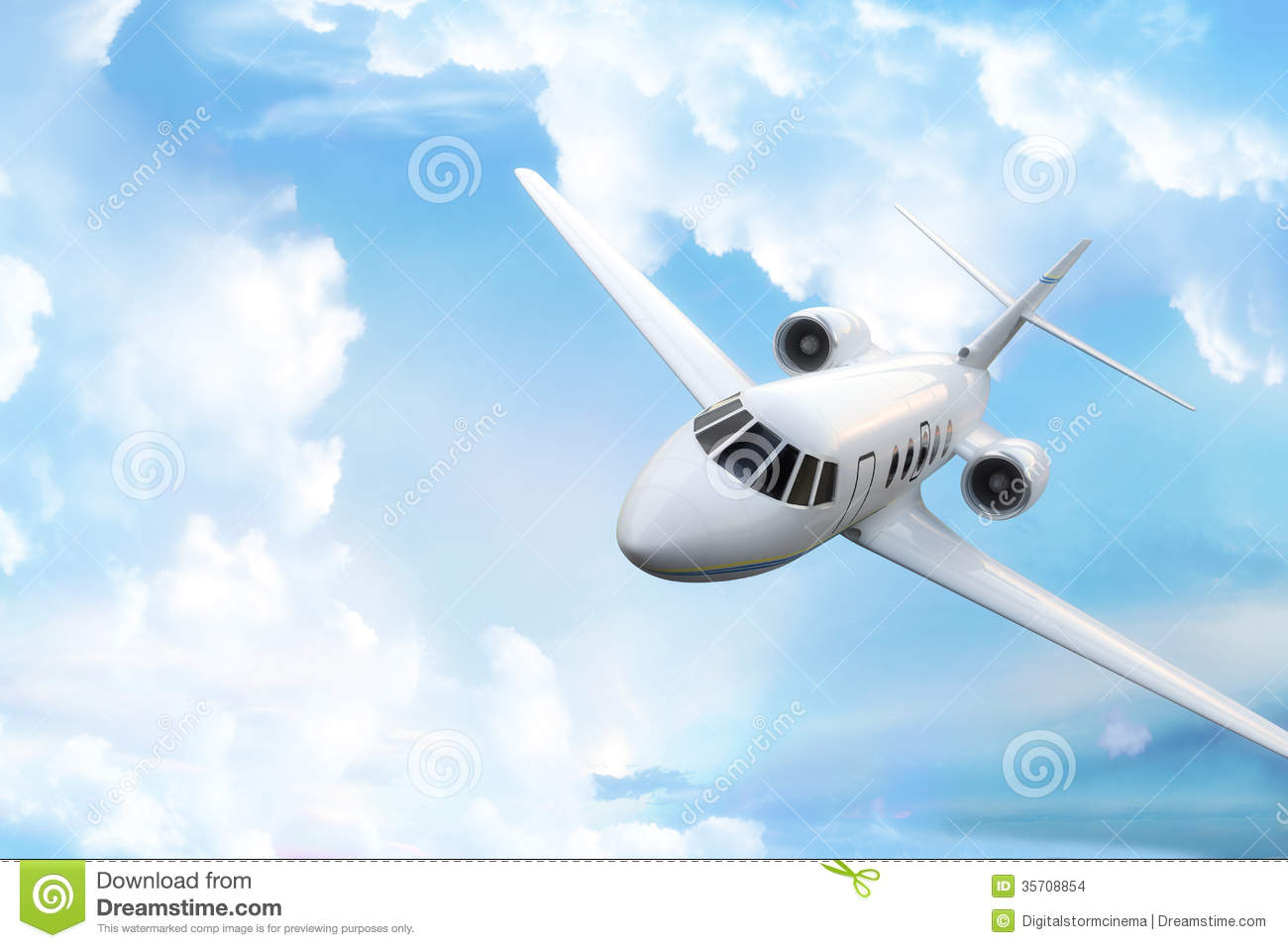Private Business Jet With Sky Background And Room For Text Or Copy    