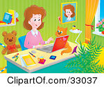 Stay At Home Mom Working At Her Desk On A Laptop In Her Home Office A    