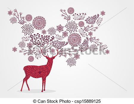 Vector Illustration Of Merry Christmas Vintage Reindeer Snowflakes
