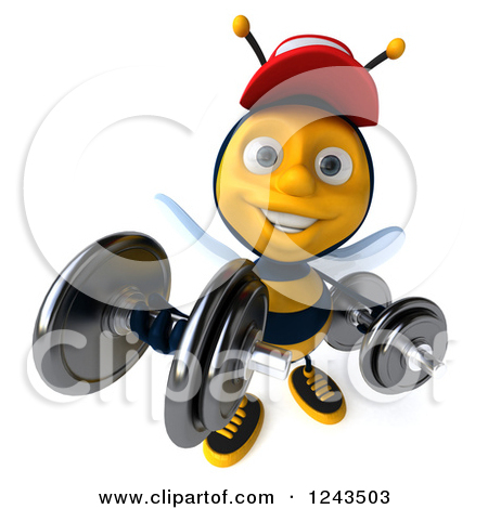 3d Bee Wearing A Baseball Cap And Lifting Weights