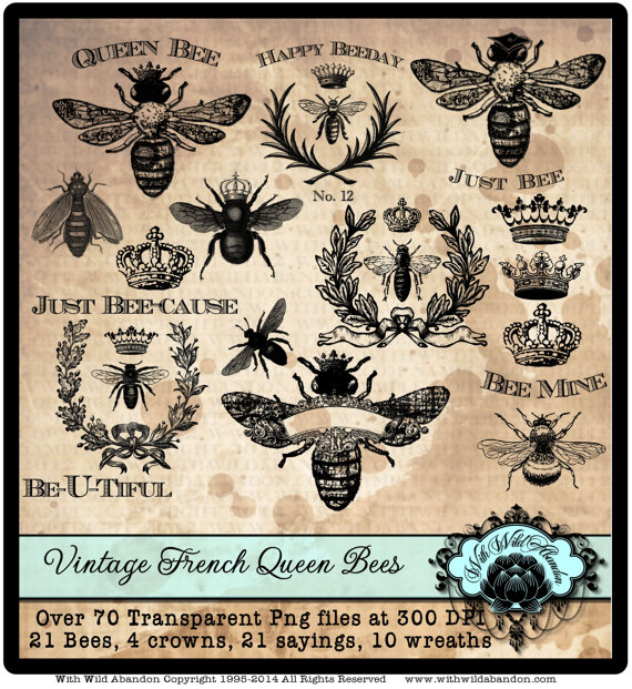 Bee Clipart Queen Bee Clipart Vintage French Wreath Clipart Crown    