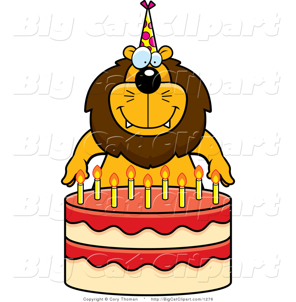 Big Cat Cartoon Vector Clipart Of A Birthday Lion By Cory Thoman