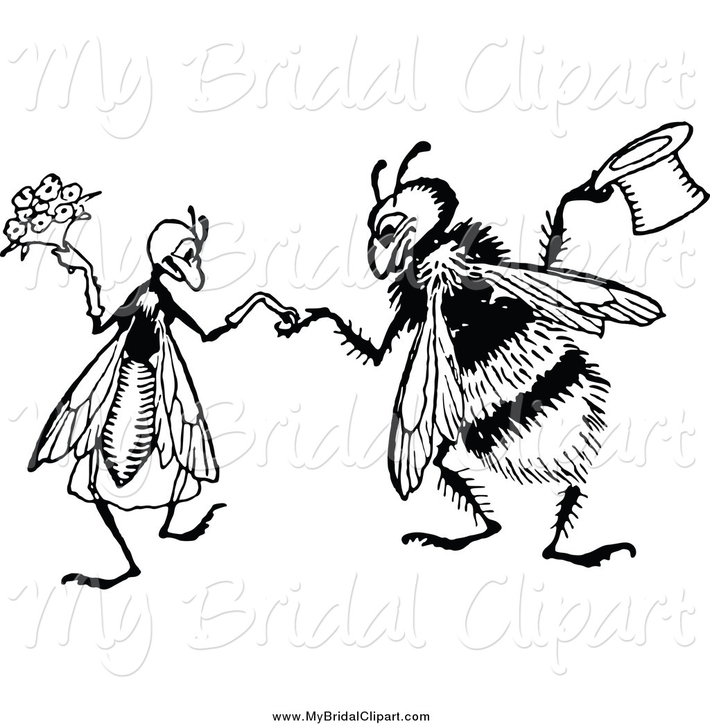 Bridal Clipart Of A Black And White Bee Wedding Couple
