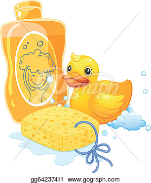 Bubble Bath With A Sponge And A Toy Duck